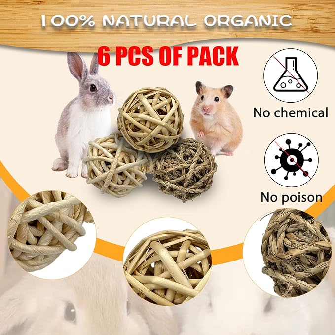 Tfwadmx 6 Pcs Small Animal Chew Ball Toy Rabbit Rolling Activity Play Balls Pet Cage Entertainment Accessories for Hamster Guinea Pigs Gerbil Chinchilla Hedgehog Teeth Grinding Gnawing