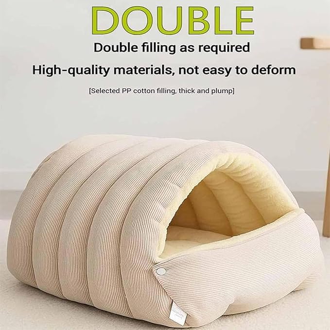 Expectation Cat Bed, Removable and Washable Winter Closed-Off Cat Bed, Soft Fluffy Warm Autumn/Winter Cats House, Washable Non-Slip Pet Sleeping Bag for Indoor Cats Small Dogs (Green,Medium)