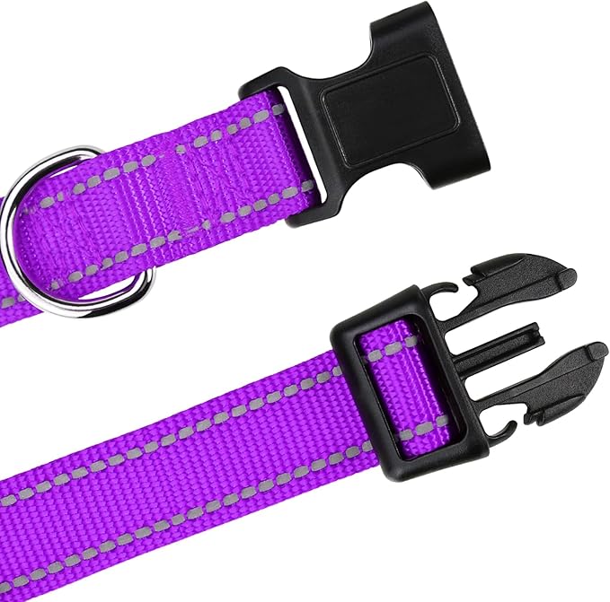 TagME Reflective Nylon Dog Collars, Adjustable Classic Pet Collar with Quick Release Buckle for Puppy, Purple, 3/8" Width