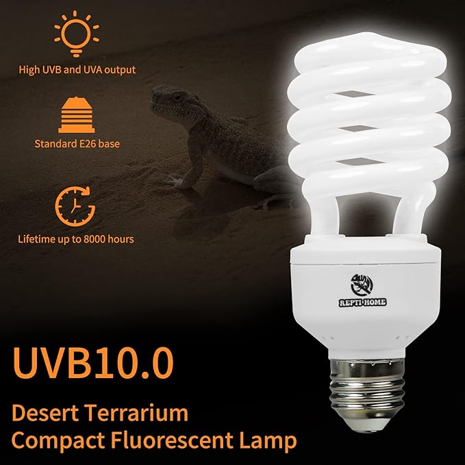 UVB Reptile Light 10.0, 13W Desert UVA UVB Bulb for Reptiles, Compact Desert Terrarium Lamp, Reptile UVB Light Bulb for Bearded Dragon, Lizard, Tortoise, Snake, Gecko