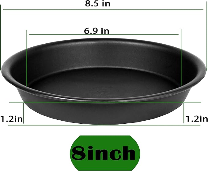 2 Pack of 8 inch Plant Saucer Clear, Heavy Duty Plastic Plant Water Tray 8 inch Round, Flower Plant Saucers for Indoors No Holes, Plant Dishes Saucer for Planter 7"/8" (8", Black)