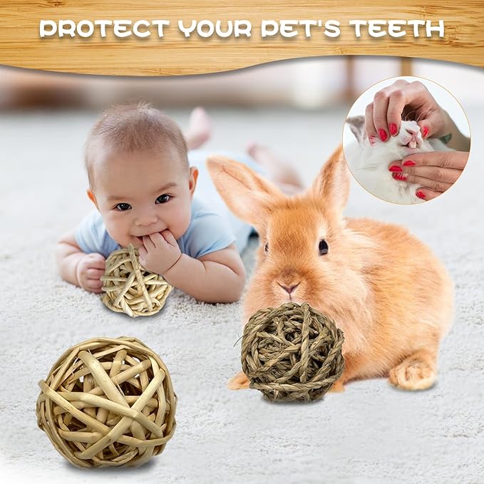 Tfwadmx 6 Pcs Small Animal Chew Ball Toy Rabbit Rolling Activity Play Balls Pet Cage Entertainment Accessories for Hamster Guinea Pigs Gerbil Chinchilla Hedgehog Teeth Grinding Gnawing