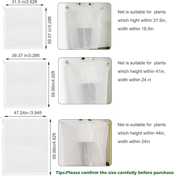 3Pcs Plant Covers from Insects, 3Size Bird Netting Barrier for Blueberry Bushes with Drawstring Zipper Mesh Garden Netting Plants Bags for Protect Fruits Tree Tomato Vegetable 2.6×3.3, 3.3×5, 4×5Ft
