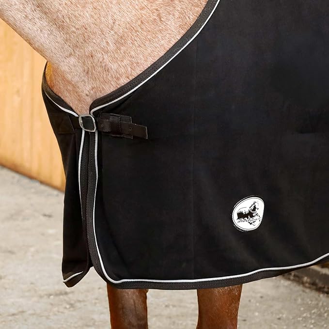 Jeffers Equine Elite Fleece Horse Cooler Blanket, 75 Inch – Soft, Adjustable Fit, Lightweight, Easy Care, Moisture Wicking Cooling Sheet with Surcingle for Post Exercise, Travel for Horses – Black