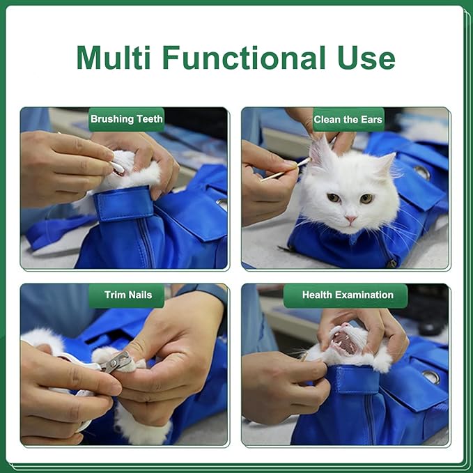 HDKUW Cat Grooming Bag,Foldable Travel Carrier for Cats,Anti-Bite Anti-Scratch Cat Grooming Restraint Bag,Pet Carrier for Administering Eye Drops,Ear Cleaner,Clipping Nails Green S