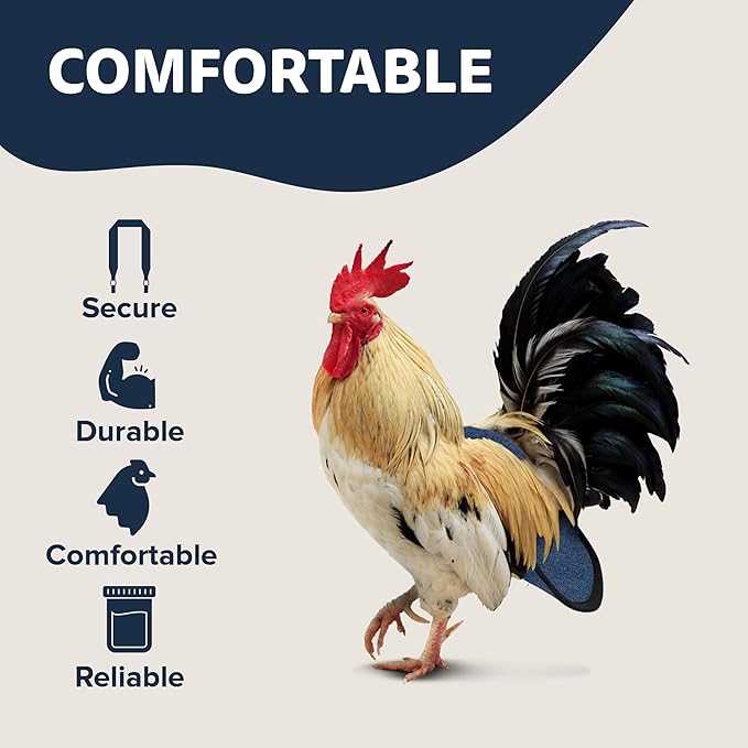 Hen Holster Bird Diaper, Wrap Around - for Hens, Roosters, Ducks, Leak-Proof Design, Comfortable Fleece Strap Bird Harness with Sewn-in Liner, Secure Hook and Loop Closure - Large, Denim