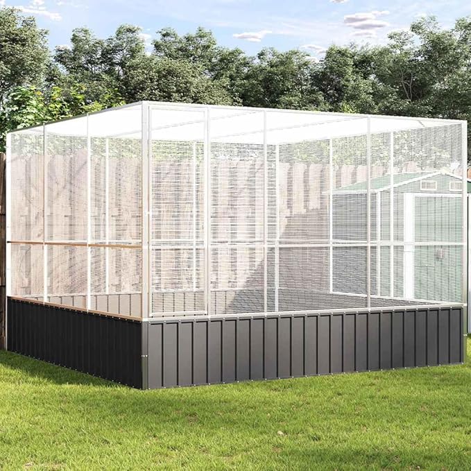 Large Metal Heavy Duty Walk-in Aviary Cage, Ample Activity Space Bird Cage with Lockable Door Also for Chickens and Rabbits, Silver 122.4"x120.9"x83.5" Steel,-405