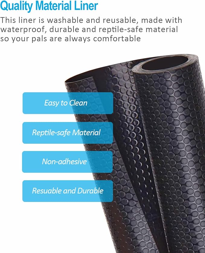Bearded Dragon Tank Accessories, Reptile Terrarium Liner Substrate for Leopard Gecko, Snake, Lizard and Tortoise, Non-Adhesive Reptile Carpet Bedding for Reptile Tank, Black