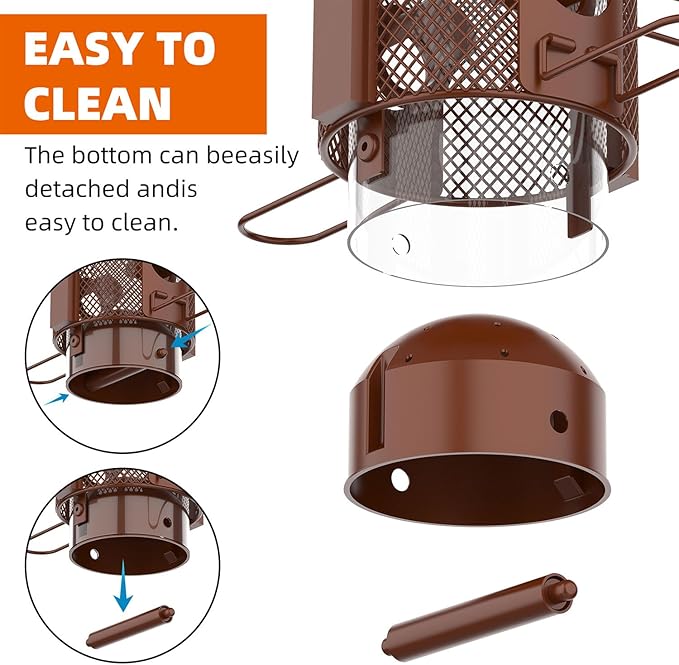 Metal Squirrel Proof Bird Feeder,Bird Feeders for Outdoors,Weight Activated Squirrel Proof Wild Bird Feeders with Finch Cardinal Chickadee,Large Capacity,Weatherproof and Durable,Reddish Brown