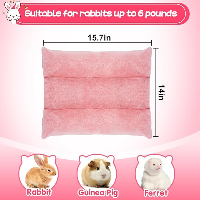 Alphatool 15.7" x 14" Soft Bunny Bed - Rabbit Bed, Warm Cuddle Cushion Plush Mat for Guinea Pig, Ferret, Small Animal - Pink