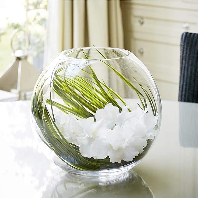 WGV Bowl Glass Vase Bulk, Diameter 6", Height 5", Open Width 4", (Multiple Sizes Choices) Clear Bubble Planter Terrarium Fish Bowl for Wedding Event Home Decor, 12 Pieces (VBW0006)