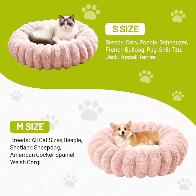 Cloudsoft Flower Cat Bed and Dog Bed, Washable Plush Pet Bed with Non-Slip Water-Resistant Bottom, Faux Furfor Cats & Small Dogs Up to 33 lbs, 29.9"x29.9" (Pink)