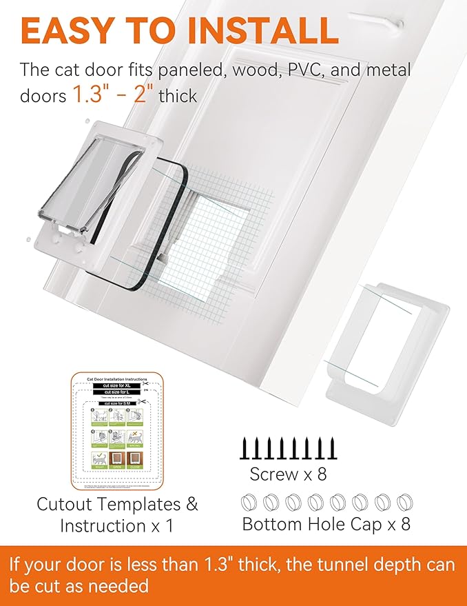 LIBBEPET Cat Door Interior Door, Indoor Cat Doors, Large Pet Doors for Cats Up to 18 lbs(Frame Size 9.3" x 10.6"), Upgraded 4 Way Locking Kitty Door for Interior & Exterior Doors, Easy to Install