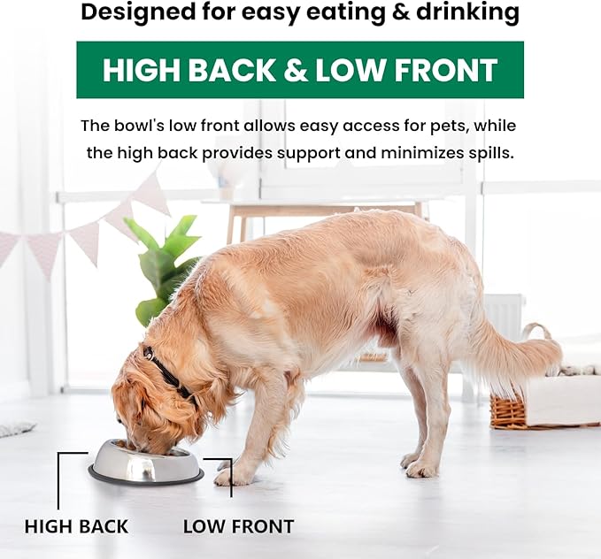 ICONIC PET 4 Cup/32 Oz Heavy Weight Non-Skid Stainless Steel High Back Pet Food/Water Bowls with Removable Anti Skid Rubber Ring - Dog/Cat Feeding Bowl in Unique Design, Dishwasher Safe