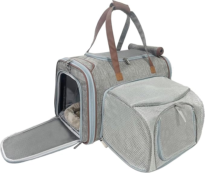 Mr. Peanut's Expandable Airline Approved Soft Sided Pet Carrier, Low Profile Gold Series Tote, Premium Brand Self Locking Zippers, Plush Faux Fleece Bedding with a Sturdy Composite Base