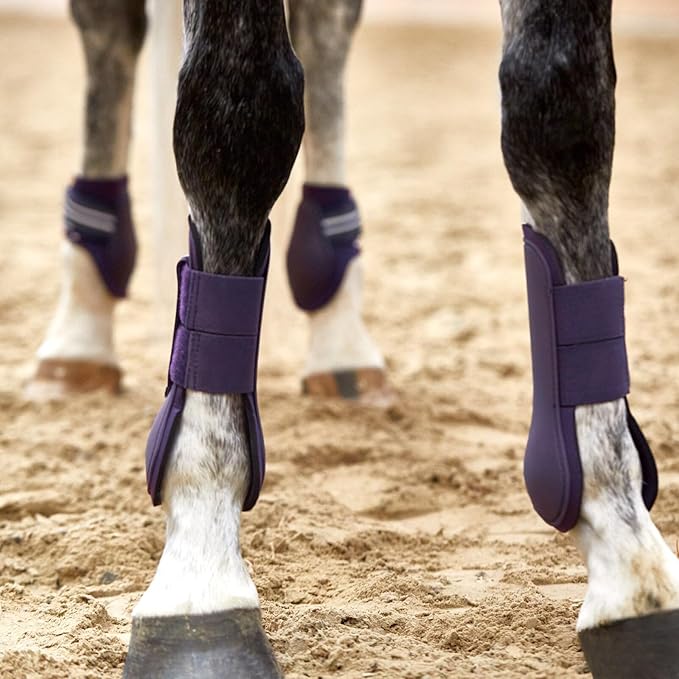 HORZE Adepto Open Front Tendon Boots | Durable Shell with Neoprene Lining - Blackcurrant Purple - Warmblood