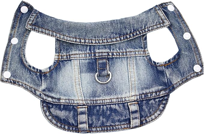 Puppy Clothes for Small Dogs Boy,Classic Western Denim Dog Coat,Dog Jeans Jacket with Leash D-Ring,Pet Cat Costumes,Cooling Harness Vest for Walking (Blue, Large)