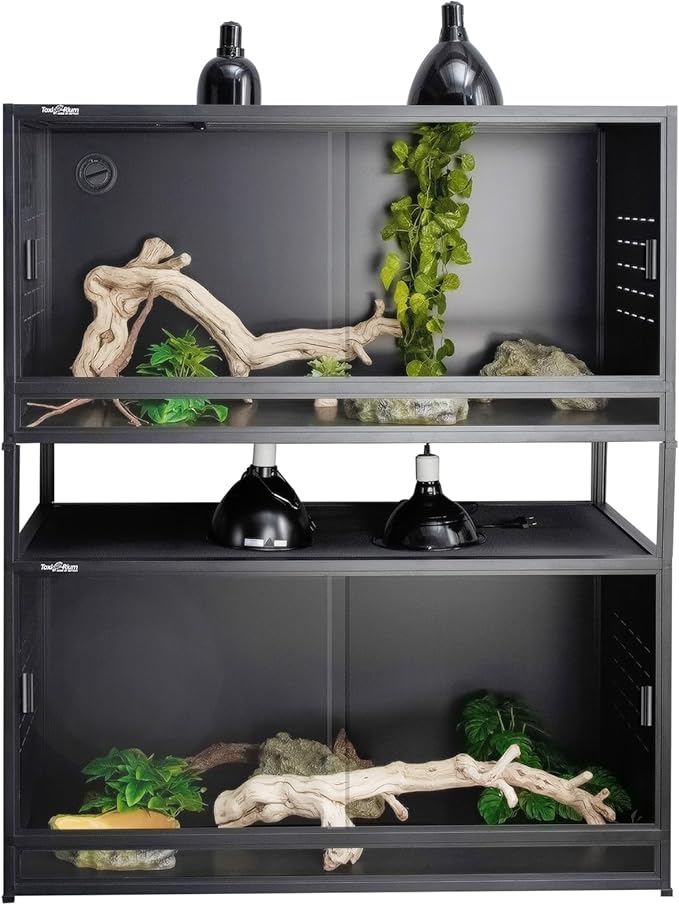 Stackable Reptile Terrarium 44 Gallon 40"x16"x16" for Bearded Dragon Lizard Snake Space Efficient Large Cage Reptiles Enclosure Wide Breeding Lounge Vivarium Area with Glass Sliding Doors