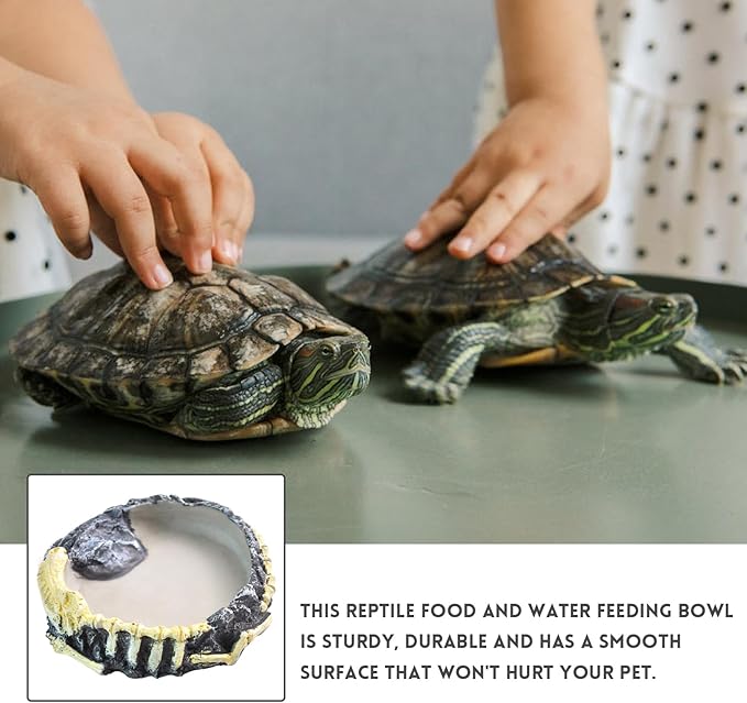 Reptile Food Water Bowl Resin Rock Gecko Feeding Dish Tortoise Feeder Food and Water Plate Amphibian Drinking Basin Reptile Habitat Tank Accessories for Turtle Lizard Leopard Gecko Chameleon