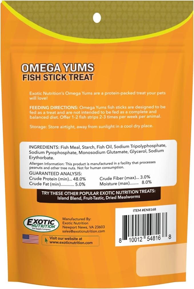 Omega YUMS Fish Stick Treat for Sugar Gliders | All Natural & Made with Real Fish 2 oz