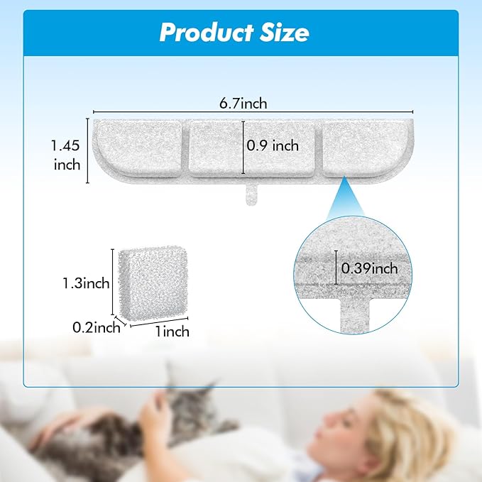 Cat Water Fountain Filter, Eyehoce 32 Pack Replacement Filters for DownyPaws Battery Operated Pet Fountain 84oz/2.5L Wireless Dog Cat Water Dispenser DPWFP6 Filter Set (16 Filters & 16 Sponges)