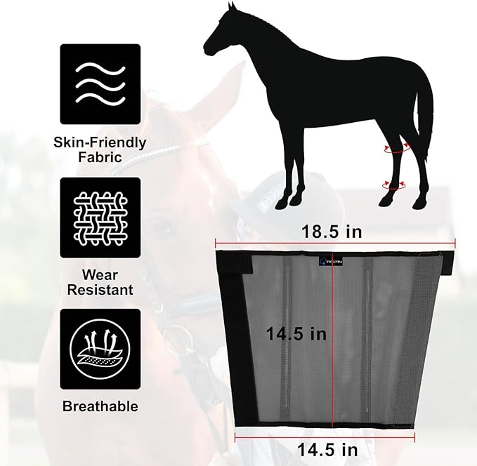 FOXLVDA Horse Fly Boots - Fly Boots for Horses Set of 4, Comfortable Horse Leggings, Mesh Material Design with Metal Support Bars for Reduces Stomping & Leg Fatigue (Dark Gray, Large)