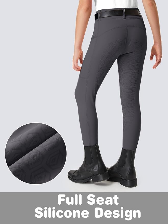 FitsT4 Sports Girls Riding Pants Full Seat Kids Equestrian Breeches Stretchy Youth Horse Schooling Tights Zipper Pockets