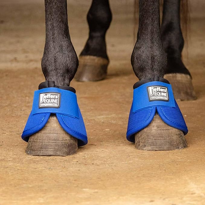 Jeffers Equine No Turn Bell Boots for Horses - Blue, Large | Shock Absorbing Hoof Protection | Secure Double Hook & Loop Closure, Perfect for Travel, Turnout, Training, & Riding - 1 Pair