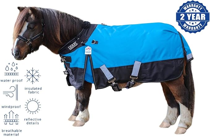 Derby Originals Nordic-Tough 1200D Heavyweight Mini Horse & Pony Turnout Blanket – Waterproof, Breathable, 300g Insulation, 210T Lining, Reflective, 2-Year Warranty (Turquoise, 46")
