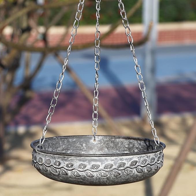 Hanging Bird Baths for Outside,Metal Bird Feeder,Hanging Birdbaths for Outdoors,for Garden Backyard Patio and Deck-Dark Grey