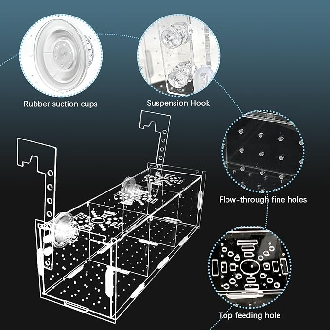 Hamiledyi Acrylic Breeding Isolation Box - Transparent Aquarium Hatchery for Guppy/Shrimp/Small Fish, Safe Nursery Tank with Air Tube & Suction Cups(11.8" × 3.9" × 3.9")