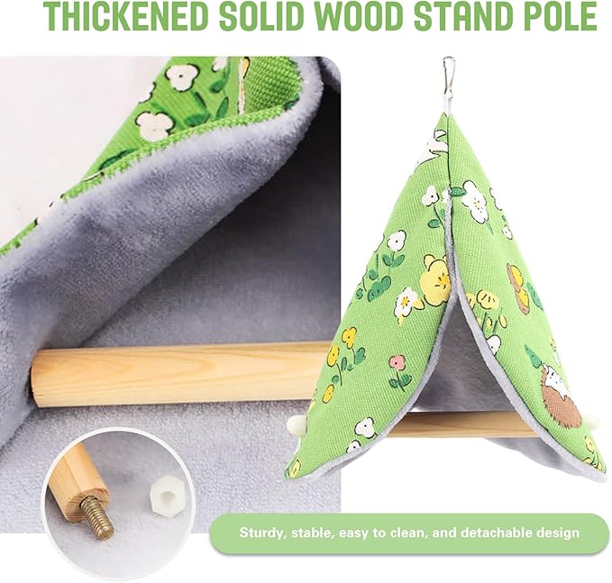 Bird Bed Blanket Parrot Nest Snuggle Hut for Cage Accessories,Bird Nest House Bed Hanging Hammock,Tent Hammock Wood Stand Perch Swing Toy for Cockatiel Lovebird Cockatoo(Green)