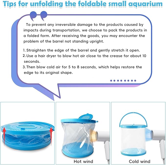 PINVNBY Catch and Release Aquarium Foldable Small Aquarium Plasitc Fish Tank Fish Transport Container Portable Clear Fish Bowl for Ocean Adventure Pool and Lake Beach