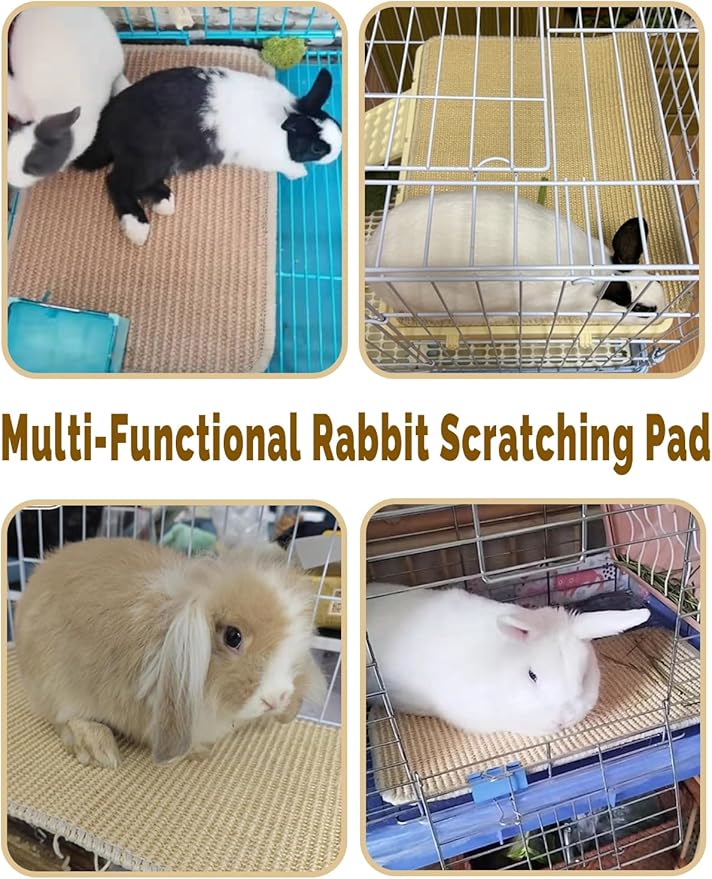 Rabbit Scratcher Mat 2 Pack Natural Sisal Bunny Scratching Mats, Small Animal Scratch Pad Rug for Indoor Grinding Claw Pad for Guinea Pigs Chinchillas (Beige)