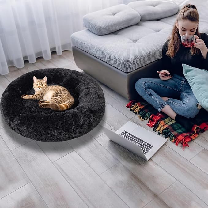 Nisrada Dog Bed for Small Medium Large Dogs, 27 inch Calming Dogs Bed, Washable-Round Cozy Soft Pet Bed for Puppy and Kitten with Slip-Resistant Bottom