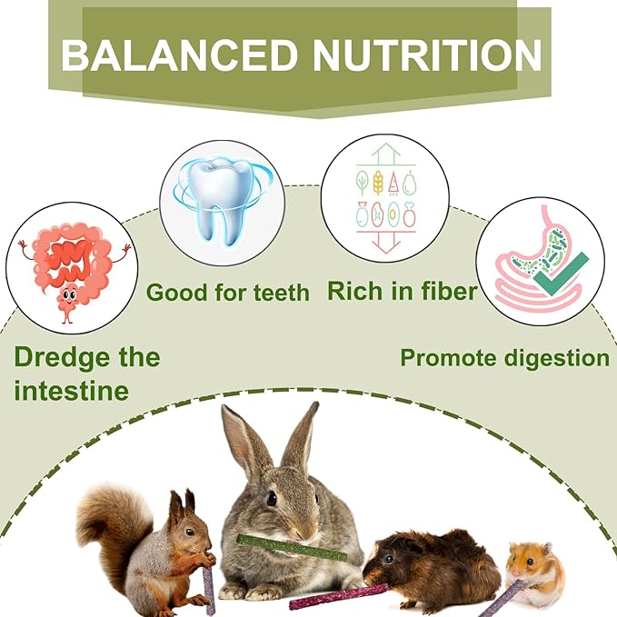 68PCS Rabbit Chew Toys, Natural Timothy Hay Sticks Guinea Pig Chews for Teeth Hamster Molar Treats Snacks Accessories for Bunny, Chinchillas, Rats, Gerbils and Other Small Animals