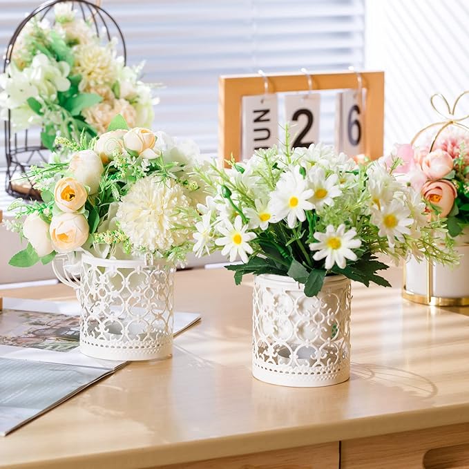 12 Pack Small Metal Tealight Hanging Birdcage Lantern Vintage Decorative Centerpieces Table Top Candle Holder Candle Lantern for Wedding Gifts Home Dinner Party Christmas (White)