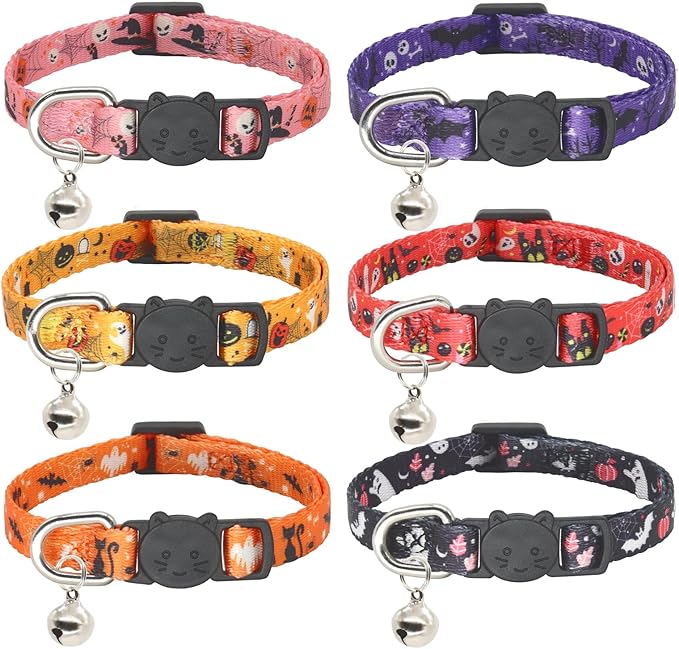 Halloween Cat Collar, 2 Pack, Breakaway Cute Cat Collar with Bells, Halloween Pink