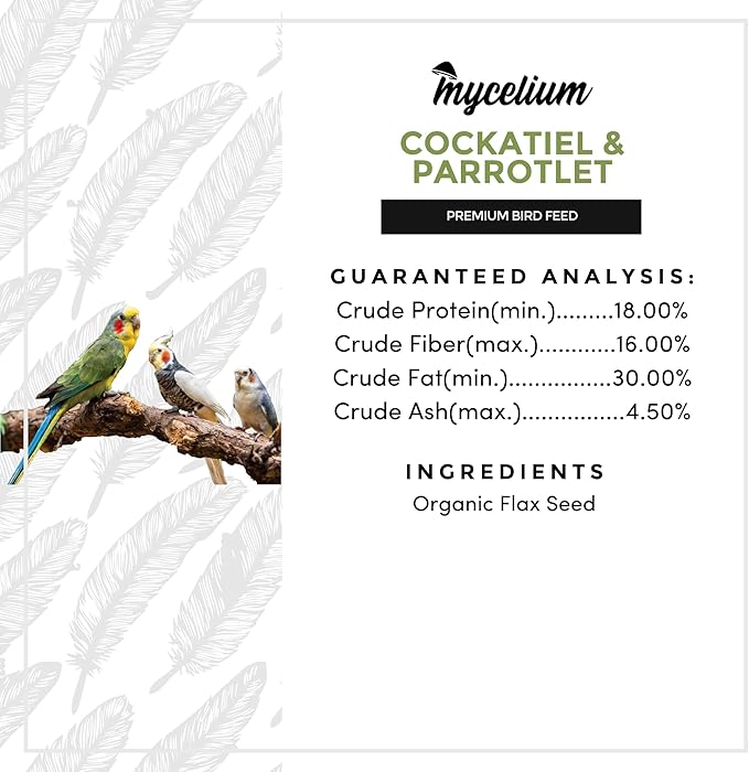 Mycelium Premium Flax Seed – Organic, Non-GMO, High Nutritional Value Bird Food for Cockatiels and Parrotlets, Sourced from Local USA Farms, Sustainable Farming, 5 lbs