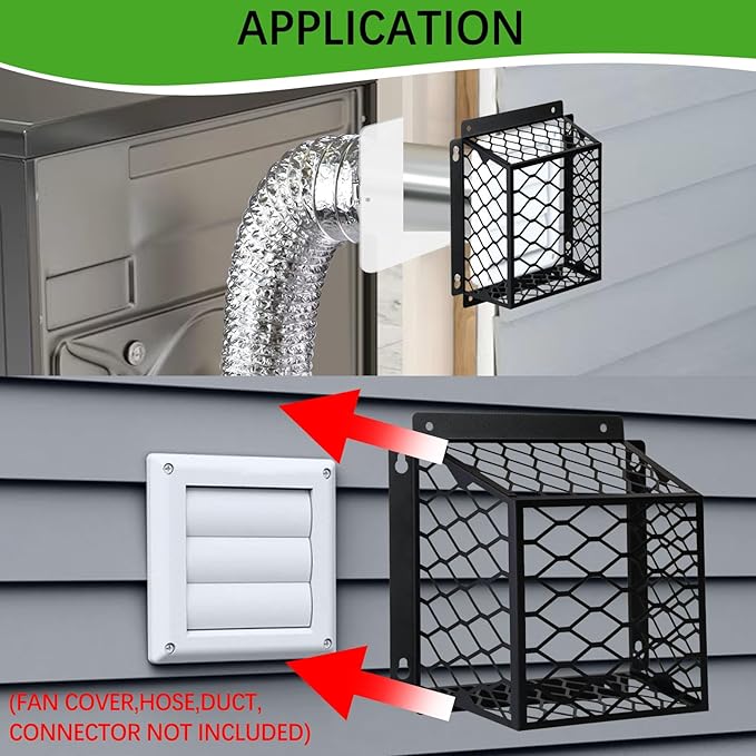 Dryer Vent Bird Guard,Dryer Vent Cover Bird Guard Cage for Most 3" to 4" Exhaust Fan Cover,7"Lx7"Wx5"H Steel Ventilation Bird Cage for Bathroom Exhaust Ventilation,Black