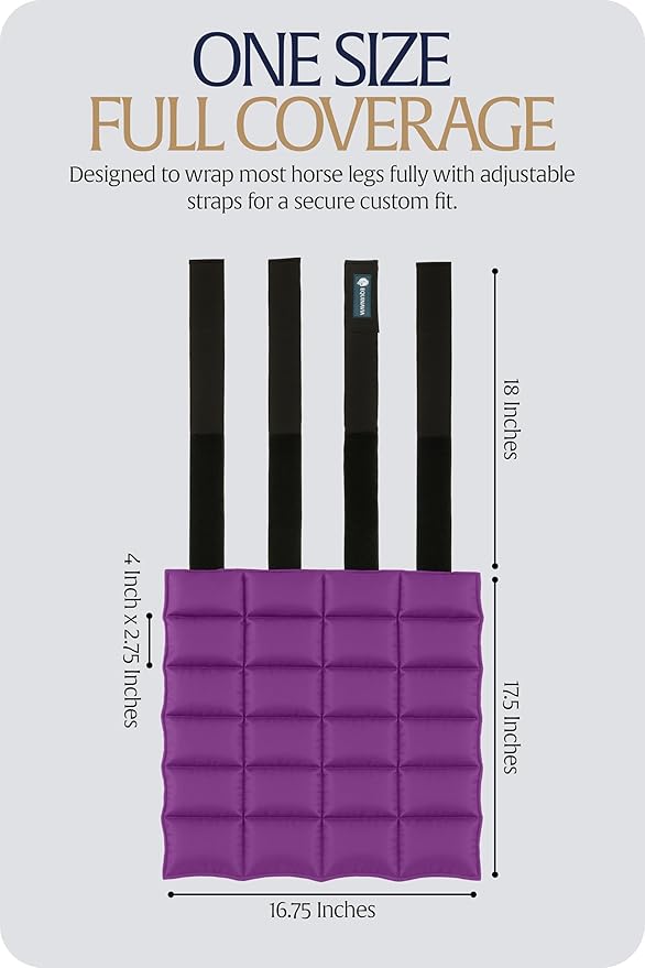 Equinavia Cool Relief Therapy Ice Boots Leg Wraps for Horses, Gel Pack with Adjustable Straps | 16.5" x 15.5" Single - Purple - Single - One Size