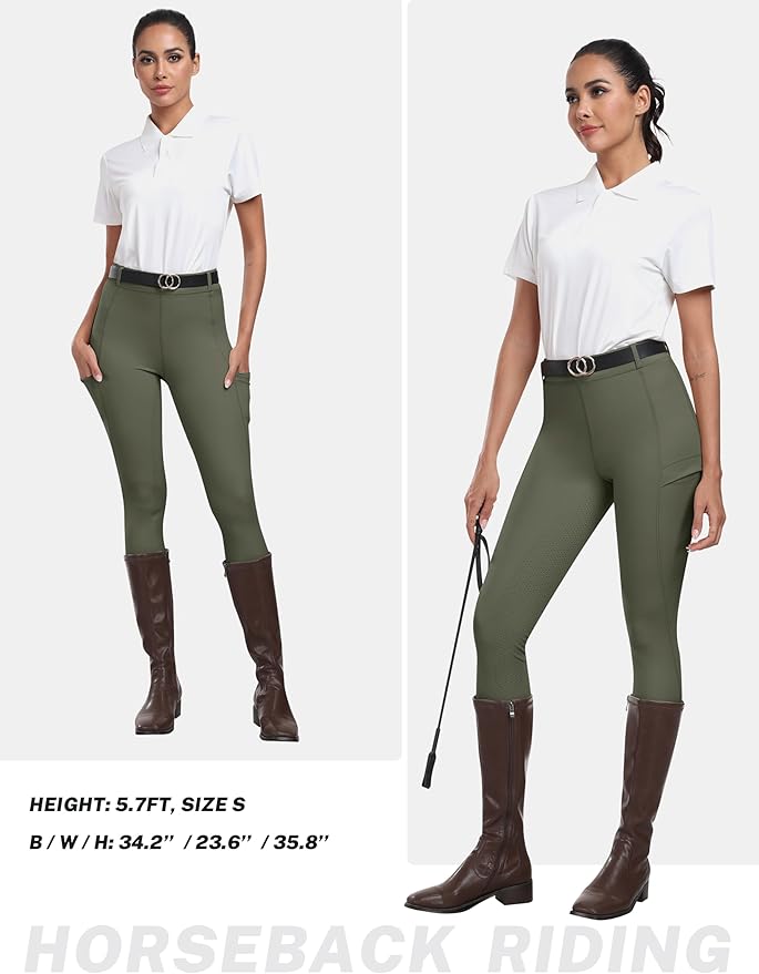 MoFiz Women's Silicone Full Seat Horse Riding Pants Zipper Pockets Equestrian Breeches Riding Tights