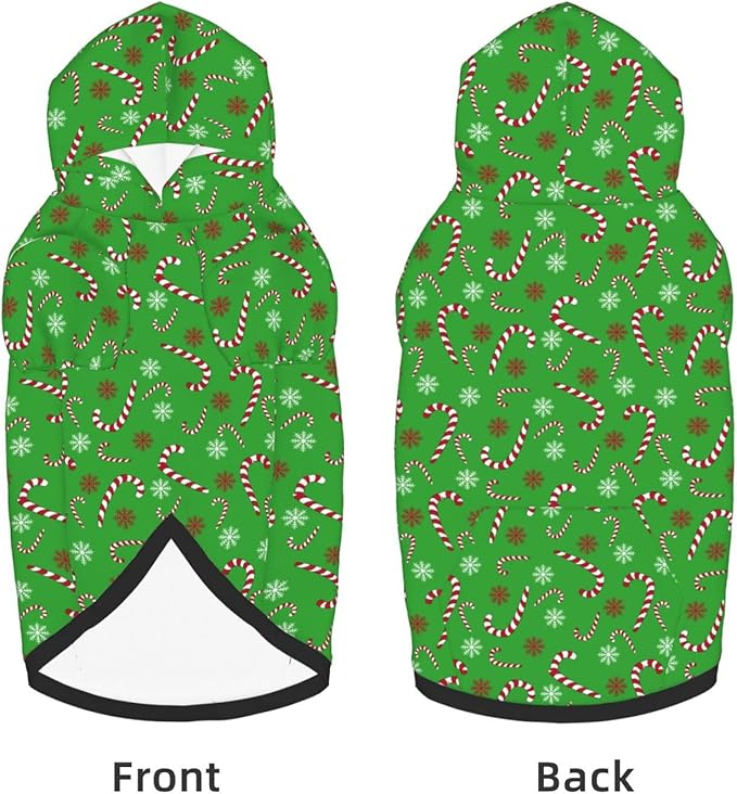 Green Candy Cane Hoodie,Christmas Cosplay Dog Clothes with Pocket and Hat Winter Clothes Sweaters XXX-Large