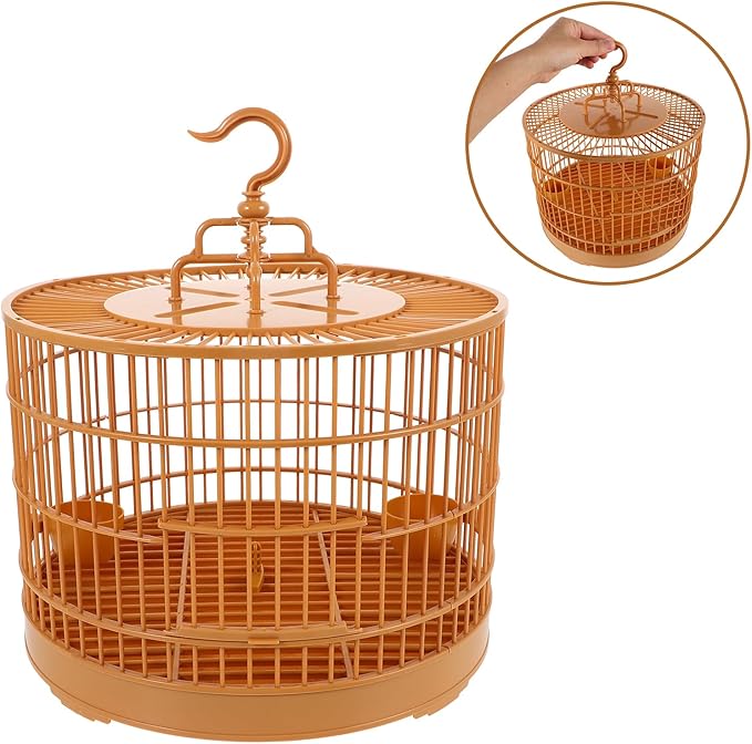 Milisten Small Bird Cage with Feeder Plastic Round Hanging Bird House Carrier with Hook for Small Birds Parakeets Finches Cockatiels B