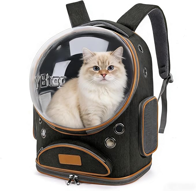 Cat Backpack Carrier, Breathable Pet Carrier Backpack Large Space Bubble for Small Dog and Large cat up to 18lbs, Transparent & Foldable Pet Carrier for Travel Hiking (Black)