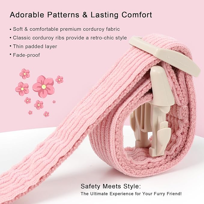 Cute Corduroy Dog Collar - Pink Adjustable Dog Collars for Large Dogs 50-80lbs, Fade-Proof with Secure Snap & Little Charm, Christmas Birthday Gift, L