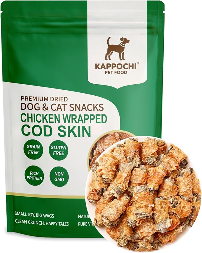 Freeze Dried Chicken Wrapped Cod Skin Dog Treats, Rich in Omega-3, 2.8 Ounce (80.0g), Single Ingredient, High Protein Training Treats, Natural & Raw, No Additives, Grain Free, Gluten Free