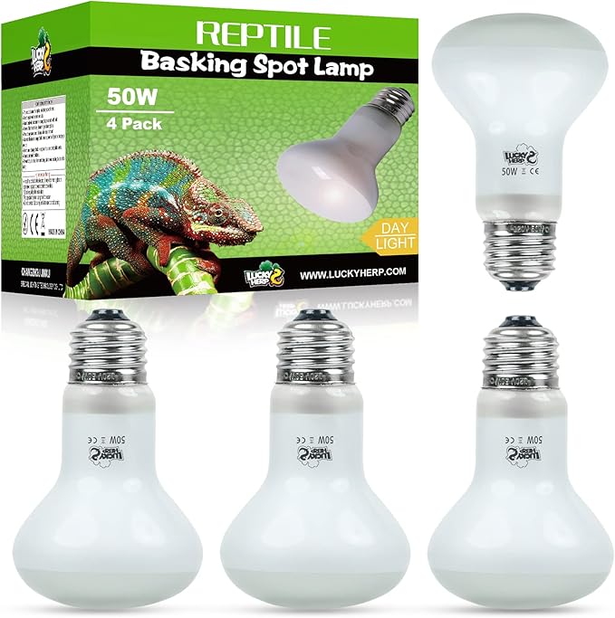 LUCKY HERP 4 Pack 50W Reptile Heat Lamp Bulb (2nd Gen), Amphibian Basking Light Bulb, Reptile Daylight Bulb for Turtle, Bearded Dragon, Lizard Heating Use