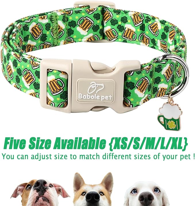 St Patricks Day Dog Collar for Small Dogs - Green Beer Shamrock Dog Collars for Boys&Girls Dogs, Adjustable Irish Clover Puppy Collar with Quick Release Buckle XS
