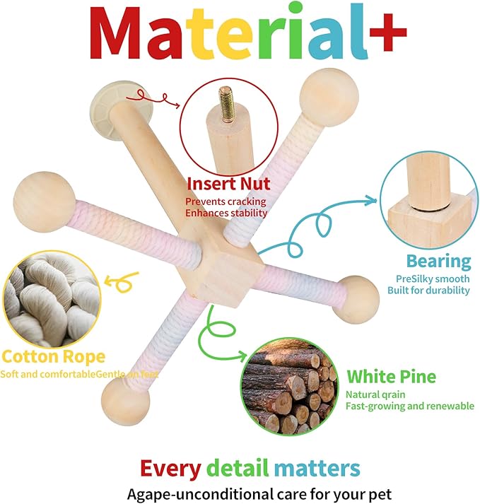 Bird Stand Perch Toy,Parrot 360° Interactive Rotating Toy,Bird Stand Perch Toy for Small Medium Birds,Wooden Stand for Parakeets Cockatiels Lovebirds Conures Finches Budgies